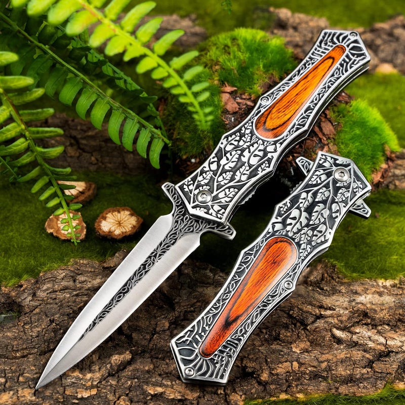 Valhalla PASTOR Pocket Knife, 3.7'' Folding Knife with 3D Retro Embossed Pattern, Pocket Knife For Men, Liner Lock, Cool EDC Knives, Gift for men - Image 4
